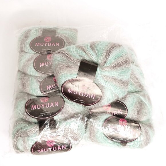 Muyuan Mohair Acrylic Blend Yarn Gradient Green Gray Fingering 25g Ea Lot Of 10 - Picture 1 of 3